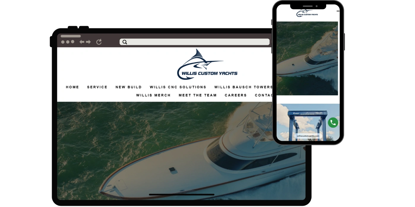 Sitio web de alta velocidad para Willis Custom Yachts